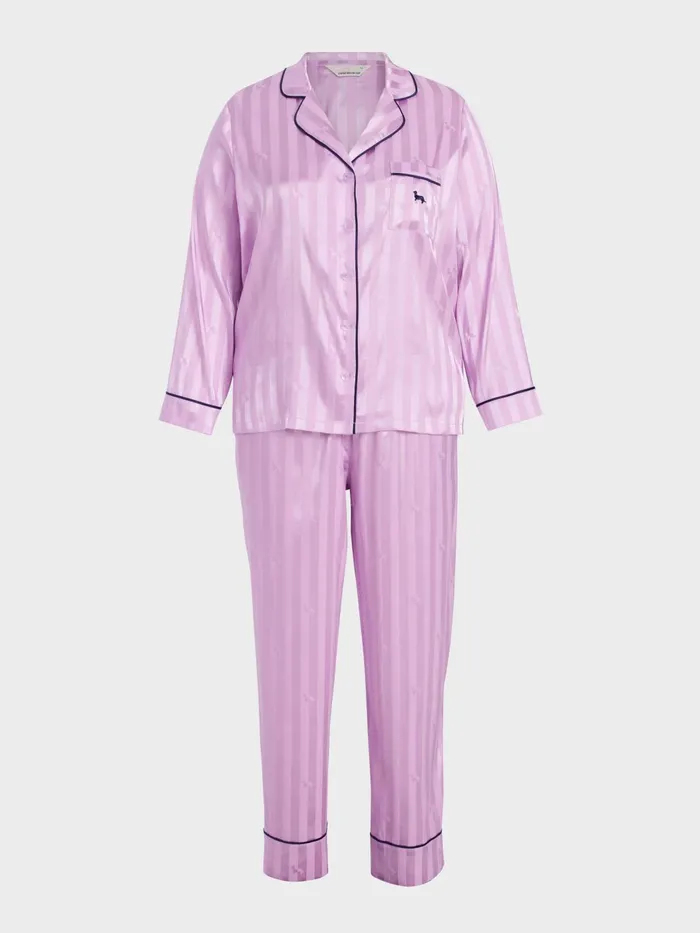 Women PA Plus Lilac Penny Stripe Chic Satin Long Sleeve Pj Set Lilac Peter Alexander Satin
