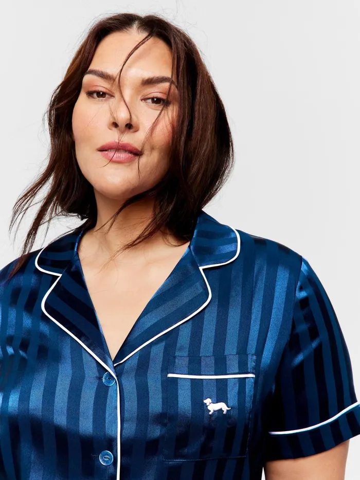 Women PA Plus Navy Stripe Short Sleeve Satin Nightshirt Navy Peter Alexander Nighties