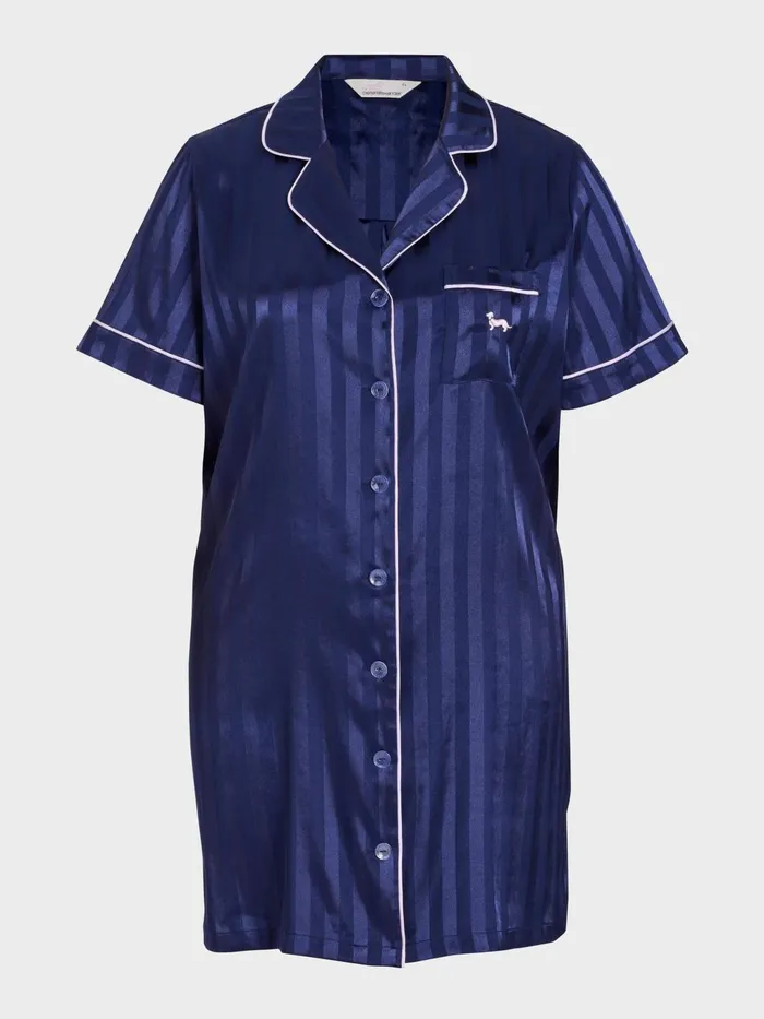 Women PA Plus Navy Stripe Short Sleeve Satin Nightshirt Navy Peter Alexander Nighties