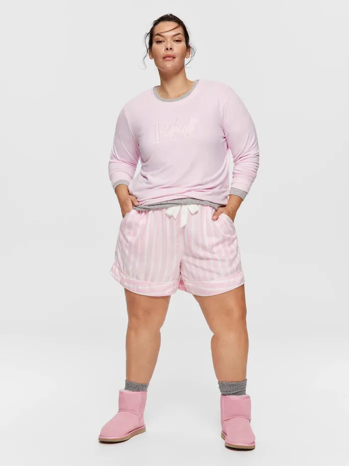 Women PA Plus Pink Stripe Flannelette Mid Short Multi Peter Alexander Shorts