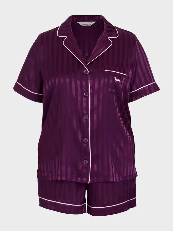 Women PA Plus Plum Stripe Chic Satin Shortie Pj Set Multi Peter Alexander Sets and Onesies