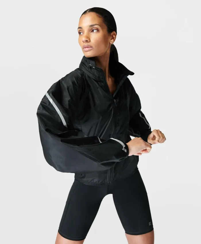 Women Pack Away Jacket Black Sweaty Betty Coats and Jackets