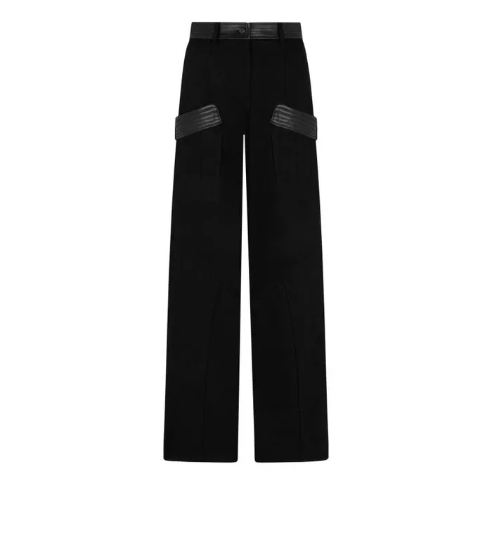 Women Pants and Shorts Tom Ford Denim and Leather Wide Leg Pants Black
