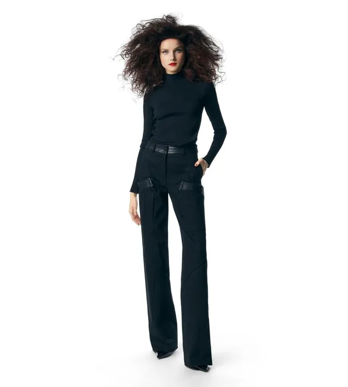 Women Pants and Shorts Tom Ford Denim and Leather Wide Leg Pants Black Women Pants and Shorts Tom Ford Denim and Leather Wide Leg Pants Black