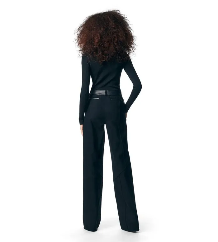 Women Pants and Shorts Tom Ford Denim and Leather Wide Leg Pants Black Women Pants and Shorts Tom Ford Denim and Leather Wide Leg Pants Black