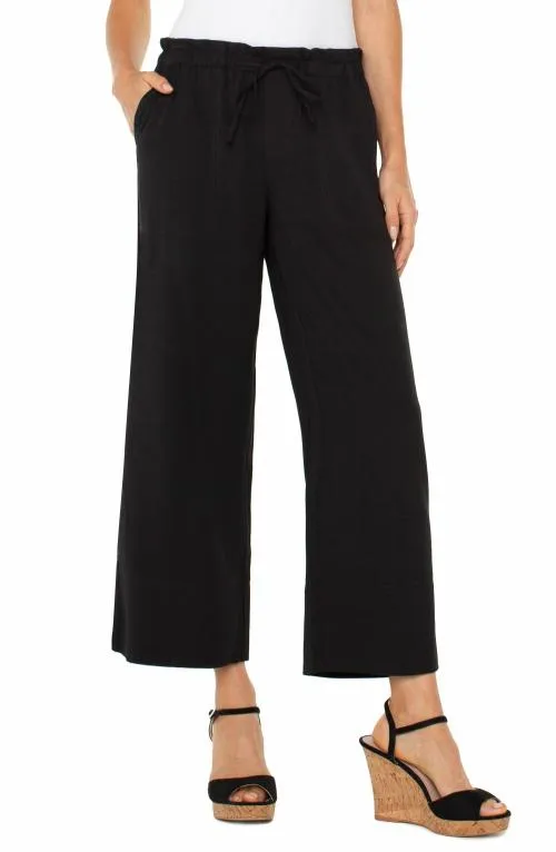 Women Pants Liverpool Los Angeles Pullon Tie Waist Wide Leg Ankle Black