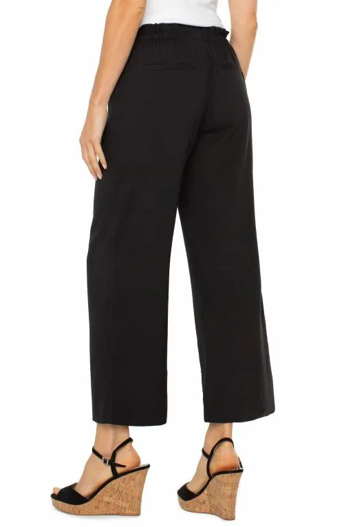 Women Pants Liverpool Los Angeles Pullon Tie Waist Wide Leg Ankle Black