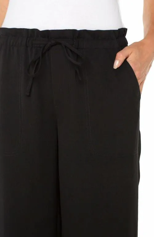 Women Pants Liverpool Los Angeles Pullon Tie Waist Wide Leg Ankle Black