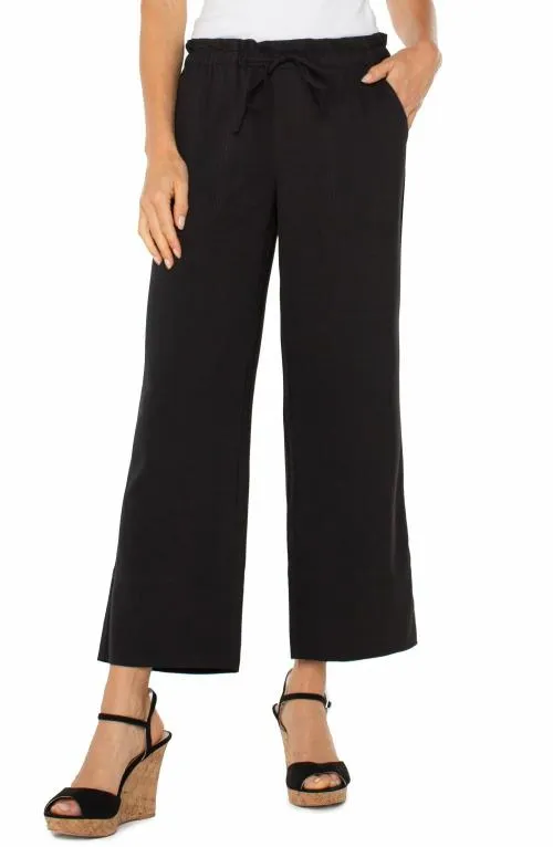 Women Pants Liverpool Los Angeles Pullon Tie Waist Wide Leg Ankle Black