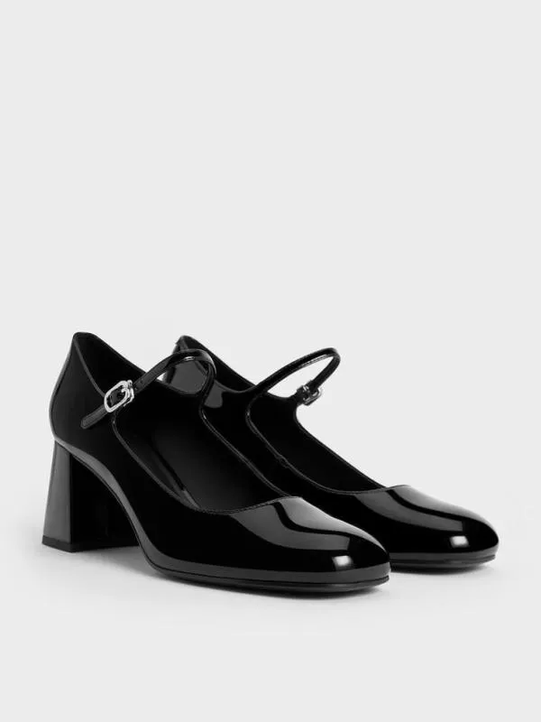 Women Patent BlockHeel Mary Jane Pumps 8211 Black Patent CHARLES and KEITH Heels