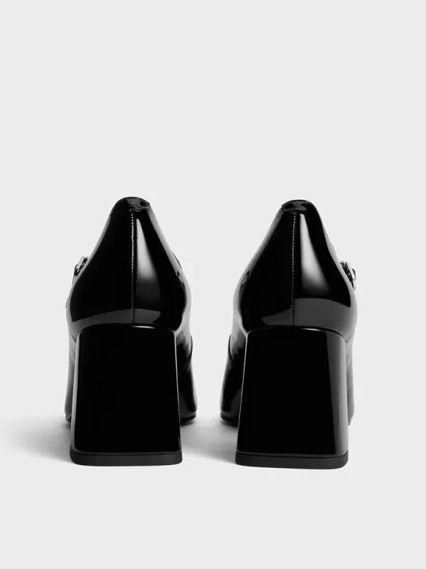 Women Patent BlockHeel Mary Jane Pumps 8211 Black Patent CHARLES and KEITH Heels