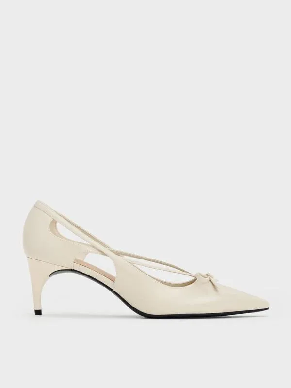 Women Patent CutOut Bow KittenHeel Pumps 8211 Chalk CHARLES and KEITH Heels