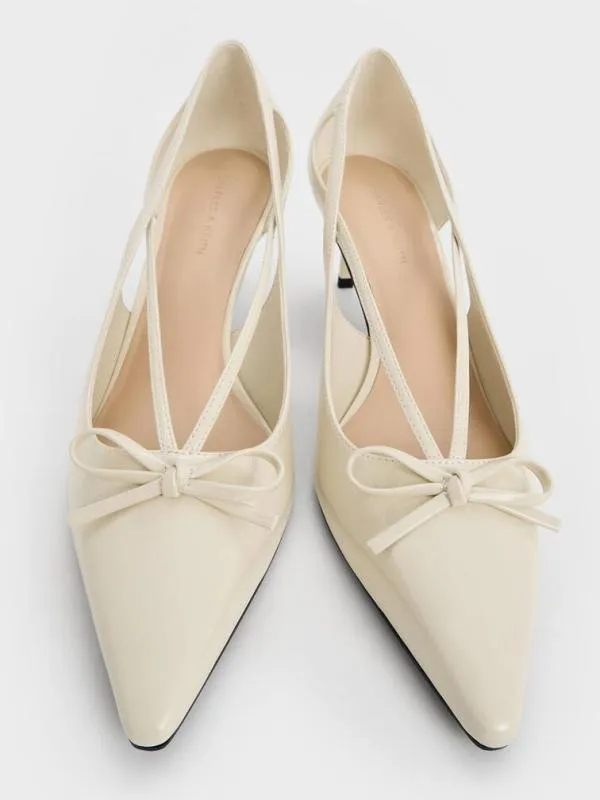 Women Patent CutOut Bow KittenHeel Pumps 8211 Chalk CHARLES and KEITH Heels