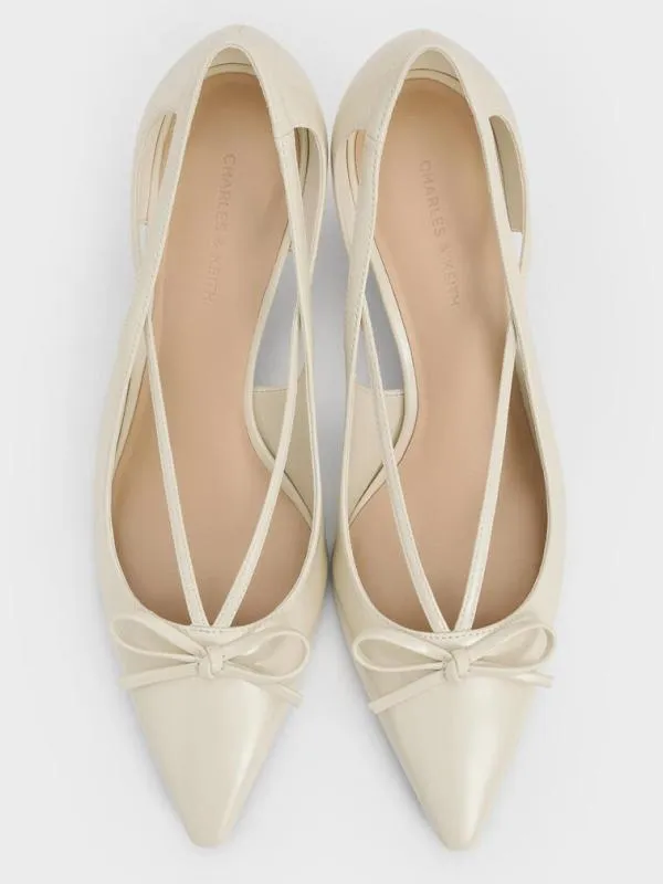 Women Patent CutOut Bow KittenHeel Pumps 8211 Chalk CHARLES and KEITH Heels
