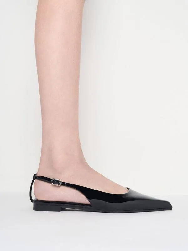 Women Patent CutOut PointedToe Slingback Flats 8211 Black Patent CHARLES and KEITH Flats