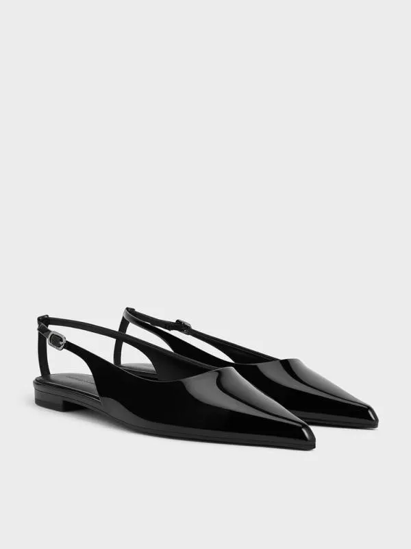 Women Patent CutOut PointedToe Slingback Flats 8211 Black Patent CHARLES and KEITH Flats