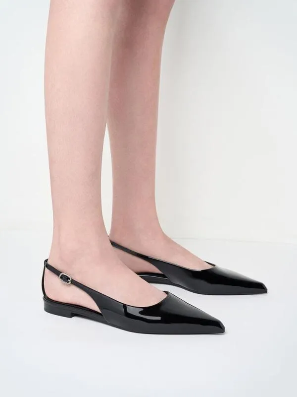 Women Patent CutOut PointedToe Slingback Flats 8211 Black Patent CHARLES and KEITH Flats
