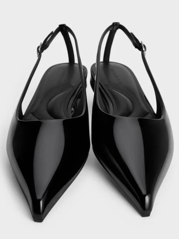 Women Patent CutOut PointedToe Slingback Flats 8211 Black Patent CHARLES and KEITH Flats