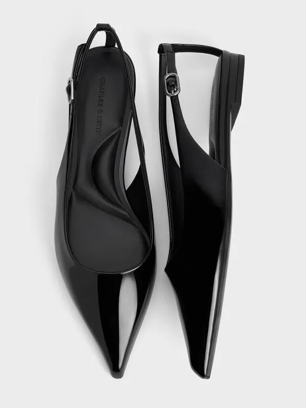 Women Patent CutOut PointedToe Slingback Flats 8211 Black Patent CHARLES and KEITH Flats