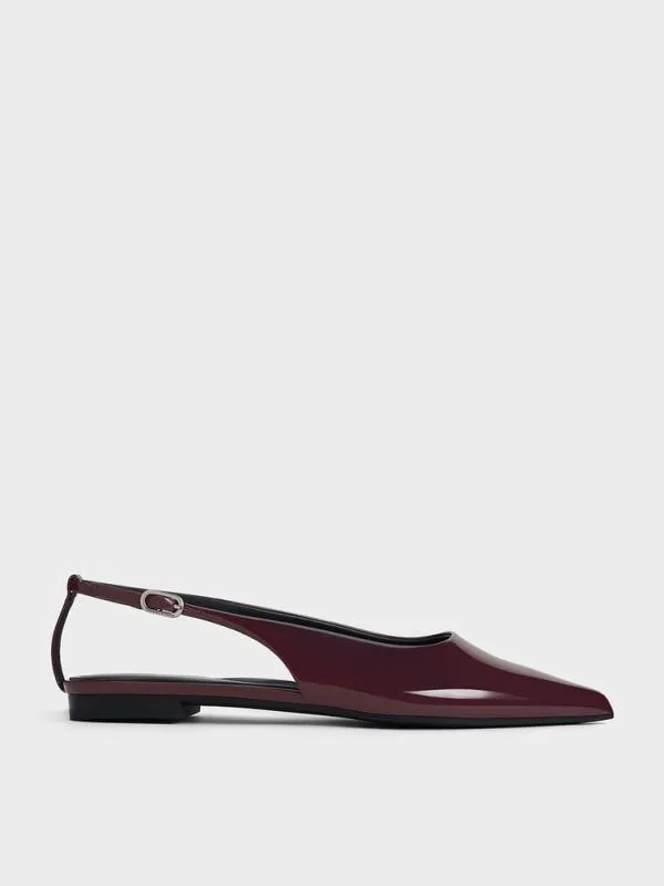 Women Patent CutOut PointedToe Slingback Flats 8211 Burgundy CHARLES and KEITH Flats