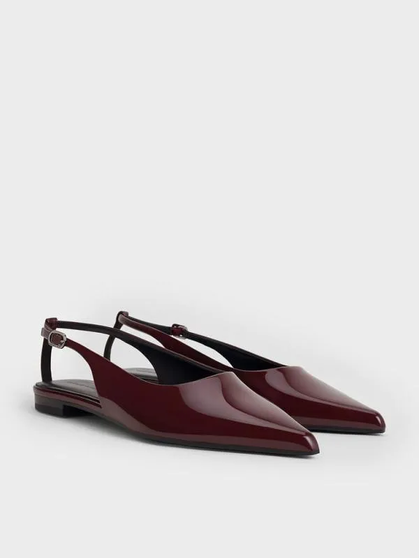 Women Patent CutOut PointedToe Slingback Flats 8211 Burgundy CHARLES and KEITH Flats