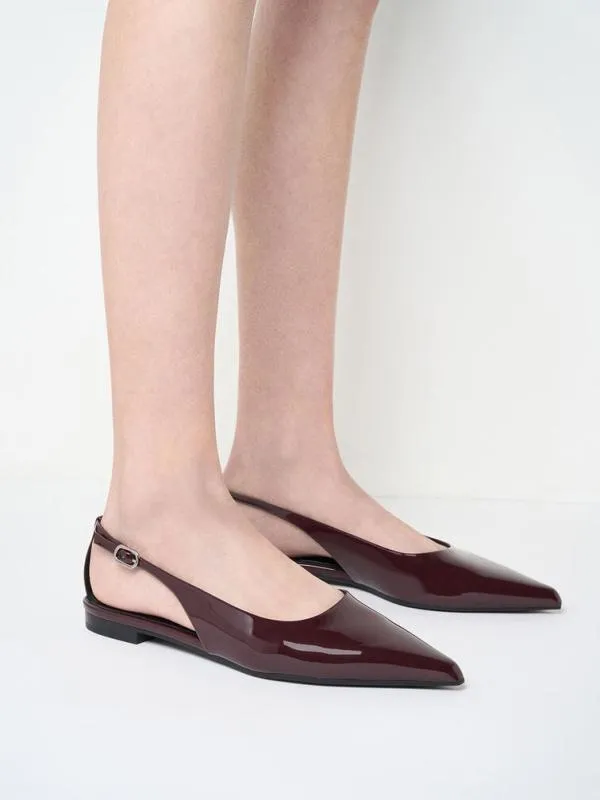 Women Patent CutOut PointedToe Slingback Flats 8211 Burgundy CHARLES and KEITH Flats