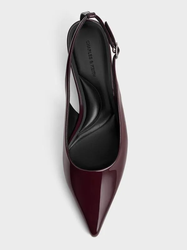 Women Patent CutOut PointedToe Slingback Flats 8211 Burgundy CHARLES and KEITH Flats