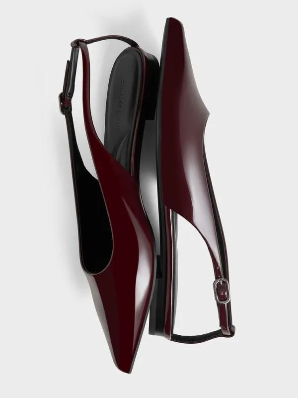 Women Patent CutOut PointedToe Slingback Flats 8211 Burgundy CHARLES and KEITH Flats
