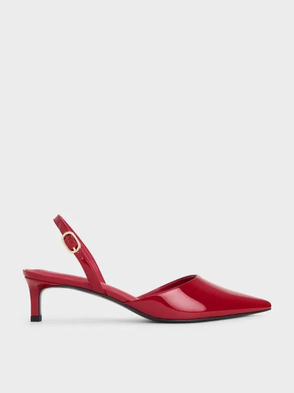 Women Patent PointedToe Slingback Kitten Heels 8211 Red CHARLES and KEITH Heels Women Patent PointedToe Slingback Kitten Heels 8211 Red CHARLES and KEITH Heels