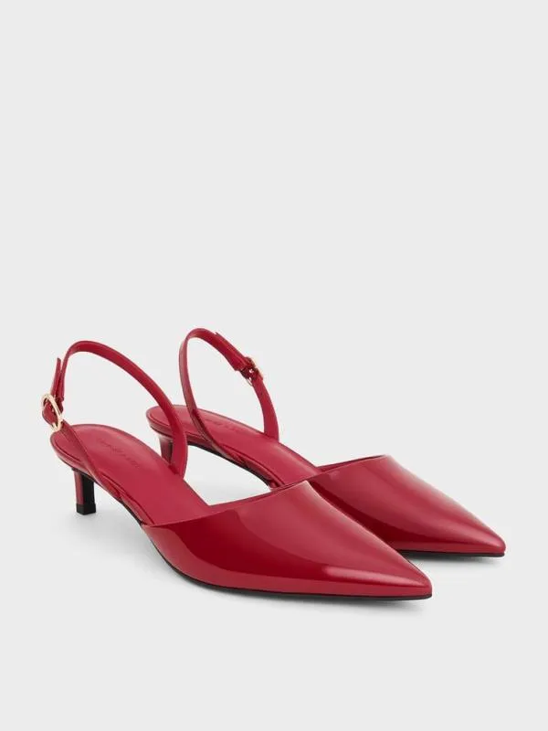 Women Patent PointedToe Slingback Kitten Heels 8211 Red CHARLES and KEITH Heels