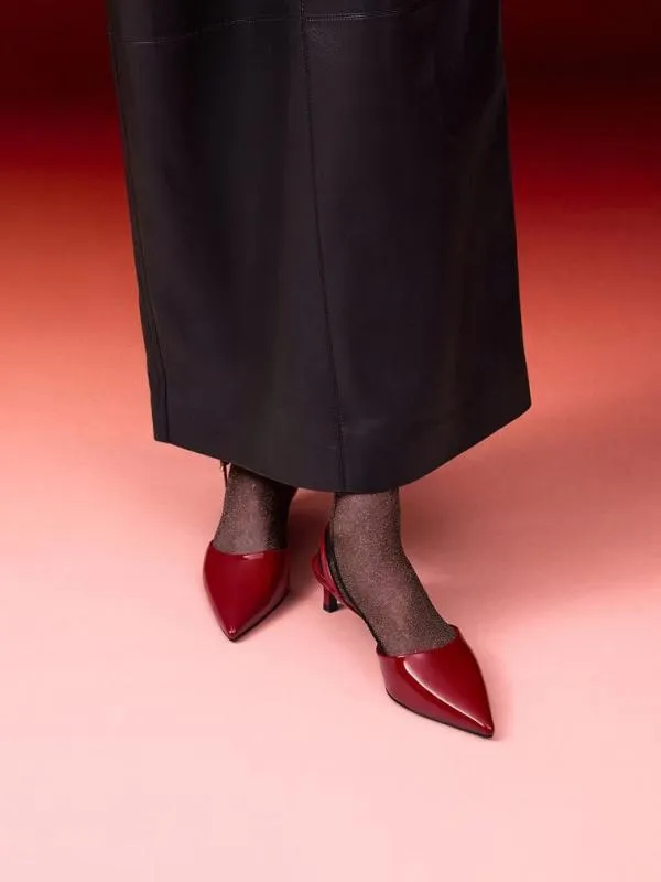 Women Patent PointedToe Slingback Kitten Heels 8211 Red CHARLES and KEITH Heels