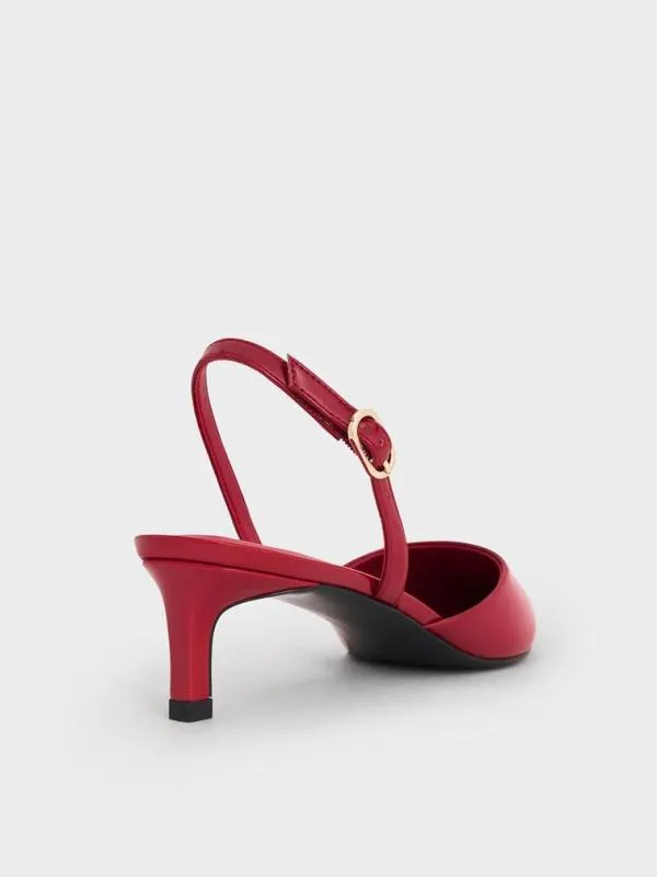 Women Patent PointedToe Slingback Kitten Heels 8211 Red CHARLES and KEITH Heels