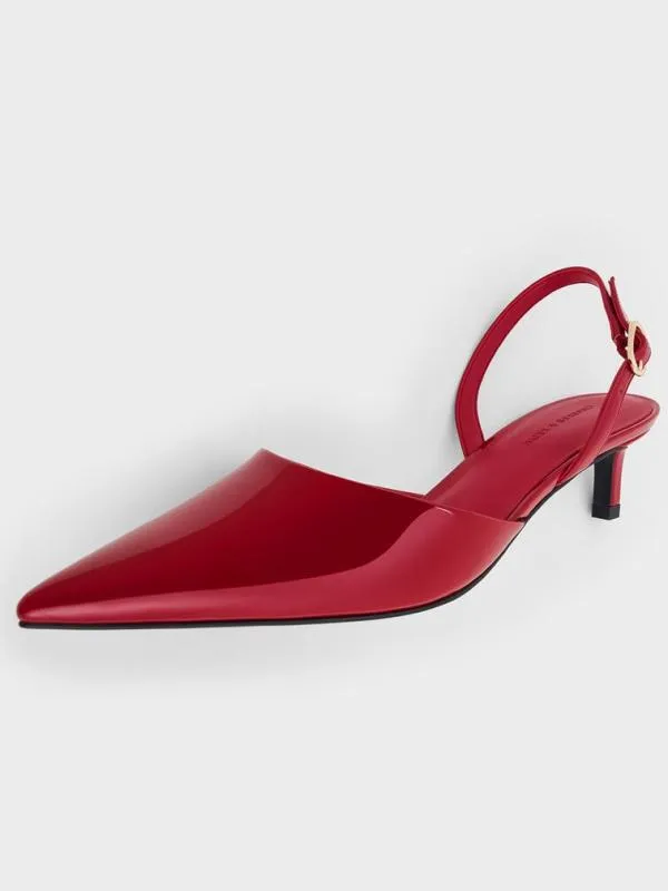 Women Patent PointedToe Slingback Kitten Heels 8211 Red CHARLES and KEITH Heels