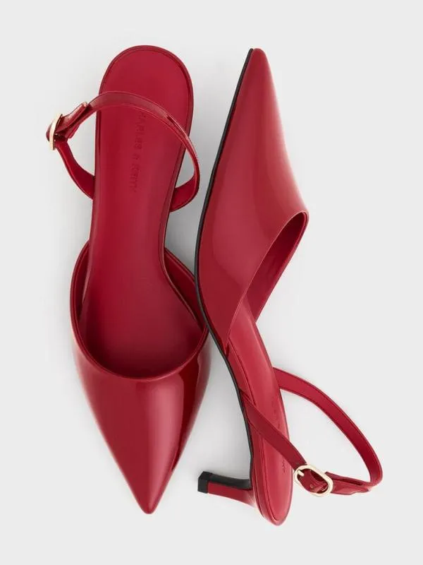 Women Patent PointedToe Slingback Kitten Heels 8211 Red CHARLES and KEITH Heels