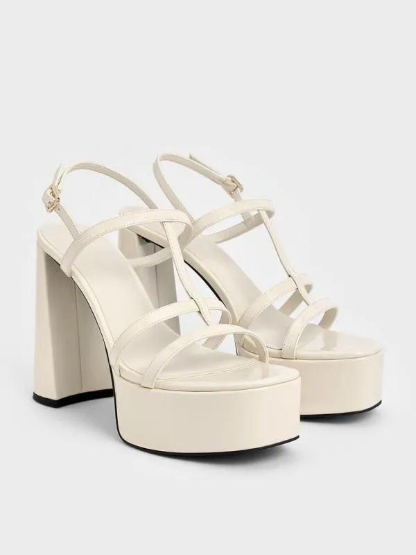 Women Patent TBar Strappy Platform Sandals 8211 Chalk CHARLES and KEITH Heels