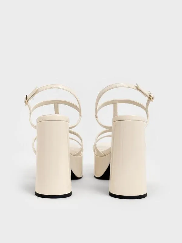 Women Patent TBar Strappy Platform Sandals 8211 Chalk CHARLES and KEITH Heels