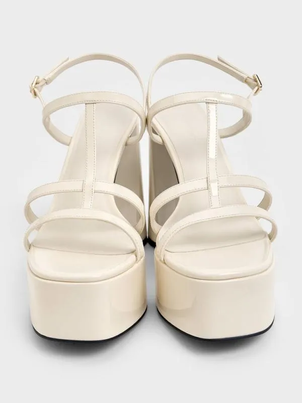 Women Patent TBar Strappy Platform Sandals 8211 Chalk CHARLES and KEITH Heels