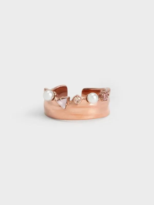 Women Pearl and CrystalEmbellished WideBand Ring 8211 Rose Gold CHARLES and KEITH Rings Women Pearl and CrystalEmbellished WideBand Ring 8211 Rose Gold CHARLES and KEITH Rings