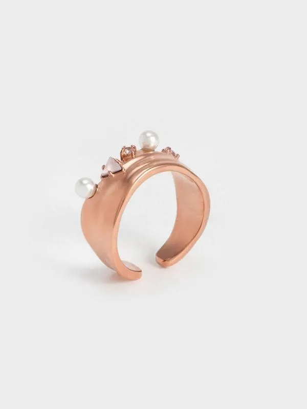 Women Pearl and CrystalEmbellished WideBand Ring 8211 Rose Gold CHARLES and KEITH Rings Women Pearl and CrystalEmbellished WideBand Ring 8211 Rose Gold CHARLES and KEITH Rings