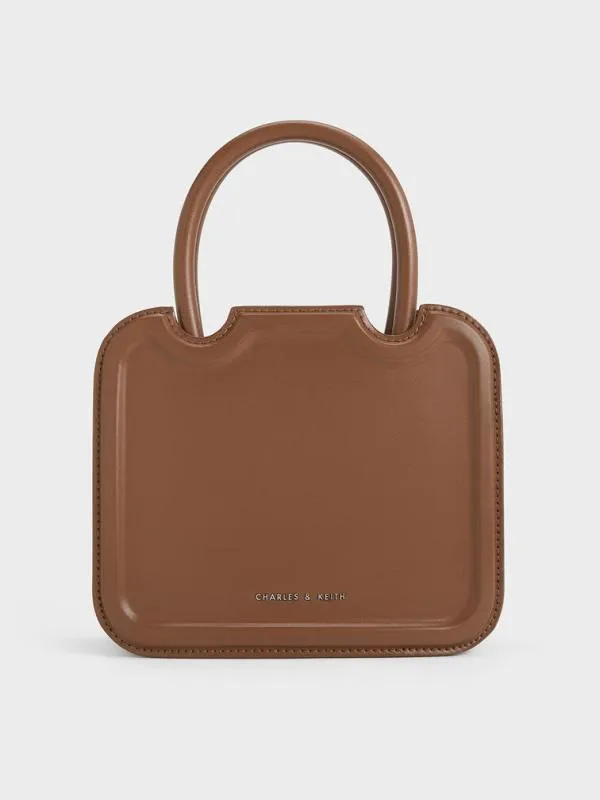 Women Perline Sculptural Top Handle Bag 8211 Chocolate CHARLES and KEITH Top Handle Bags