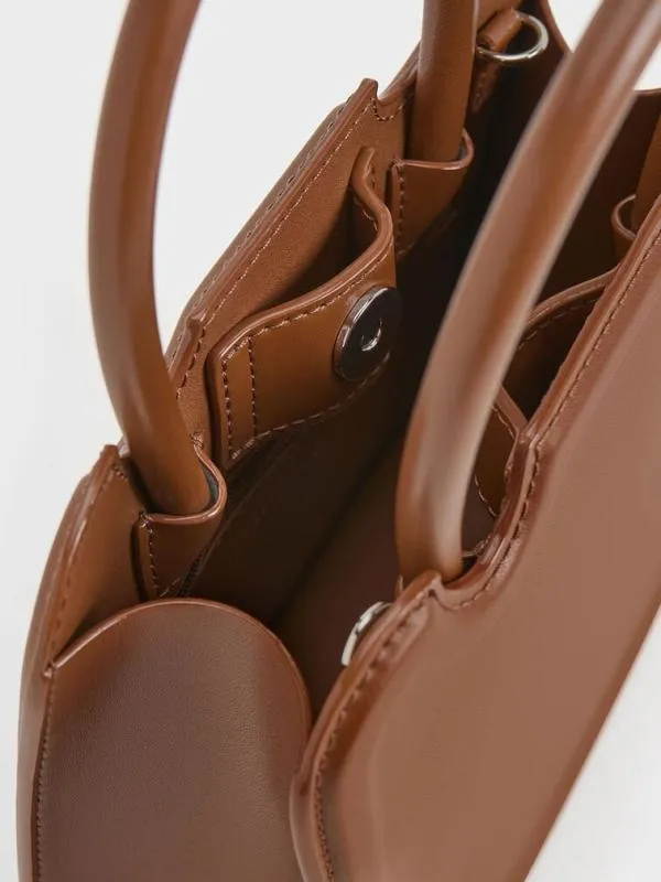 Women Perline Sculptural Top Handle Bag 8211 Chocolate CHARLES and KEITH Top Handle Bags
