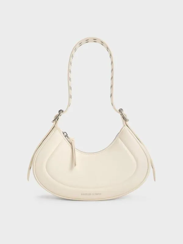 Women Petra GrommetStrap Curved Shoulder Bag 8211 Cream CHARLES and KEITH Shoulder Bags