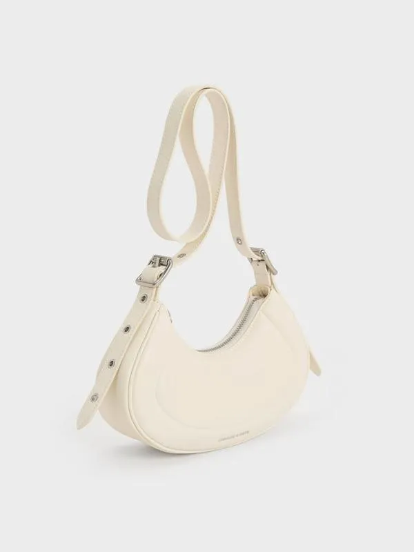 Women Petra GrommetStrap Curved Shoulder Bag 8211 Cream CHARLES and KEITH Shoulder Bags