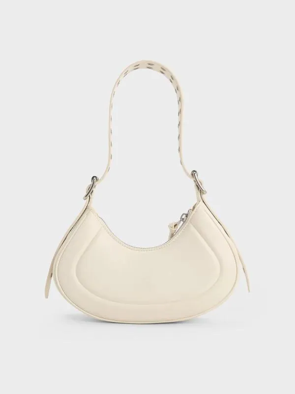 Women Petra GrommetStrap Curved Shoulder Bag 8211 Cream CHARLES and KEITH Shoulder Bags