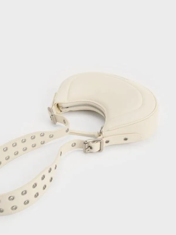 Women Petra GrommetStrap Curved Shoulder Bag 8211 Cream CHARLES and KEITH Shoulder Bags