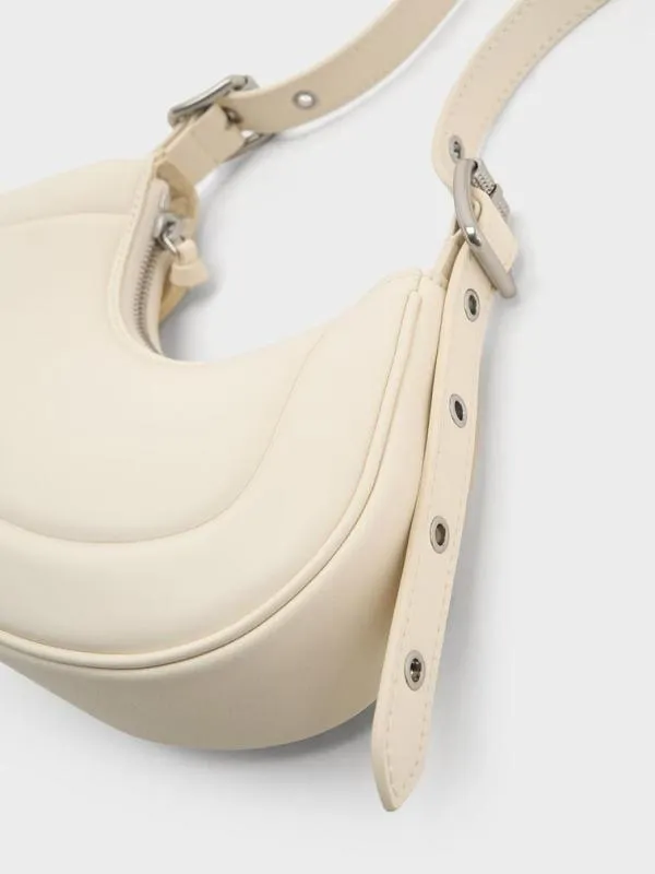 Women Petra GrommetStrap Curved Shoulder Bag 8211 Cream CHARLES and KEITH Shoulder Bags
