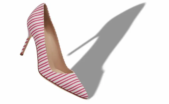 Women Pink Cotton Striped Pointed Toe Pumps Manolo Blahnik Pumps