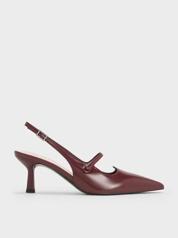 Women PointedToe Mary Jane Slingback Pumps 8211 Burgundy CHARLES and KEITH Heels Women PointedToe Mary Jane Slingback Pumps 8211 Burgundy CHARLES and KEITH Heels