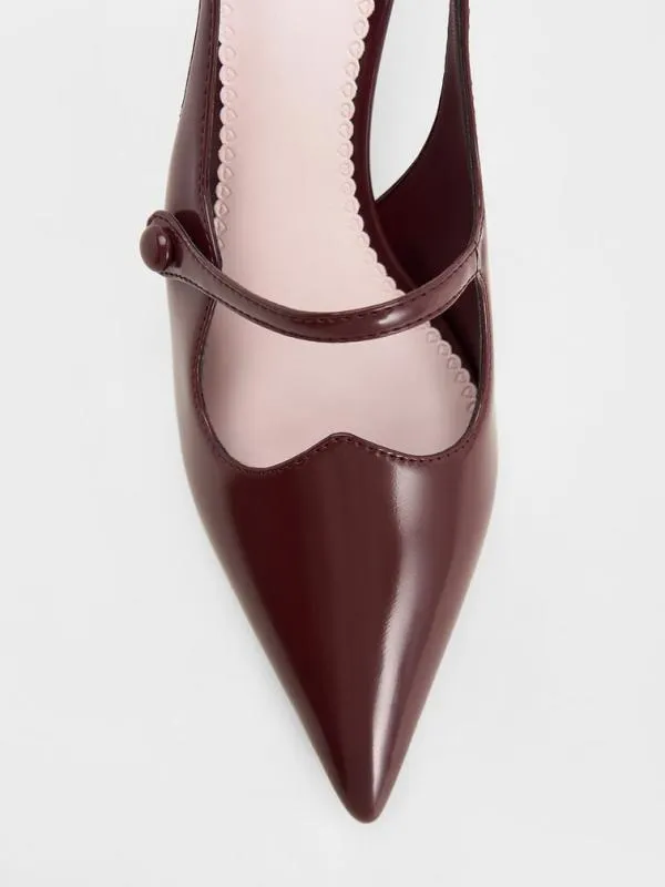Women PointedToe Mary Jane Slingback Pumps 8211 Burgundy CHARLES and KEITH Heels