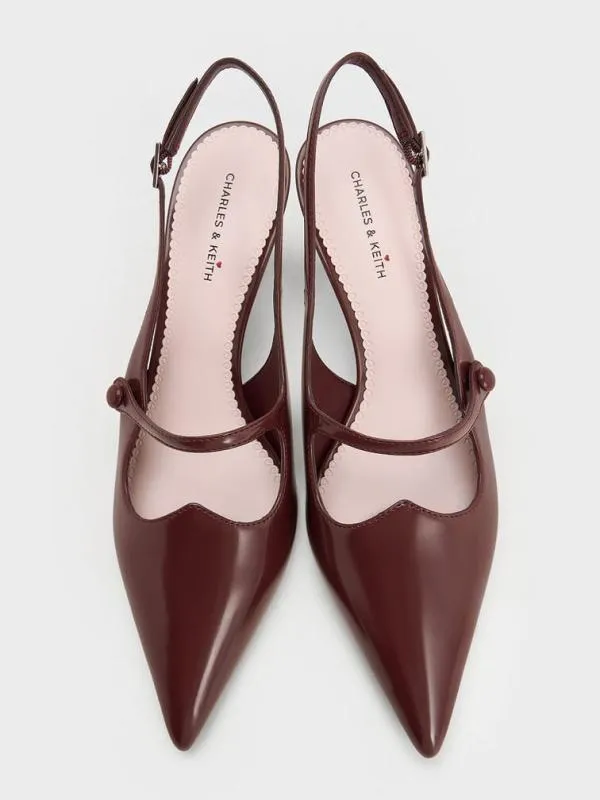 Women PointedToe Mary Jane Slingback Pumps 8211 Burgundy CHARLES and KEITH Heels